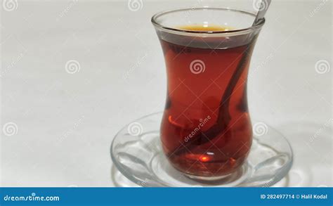 Presentation Of Black Tea In A Glass Turkish Tea Image Stock Photo