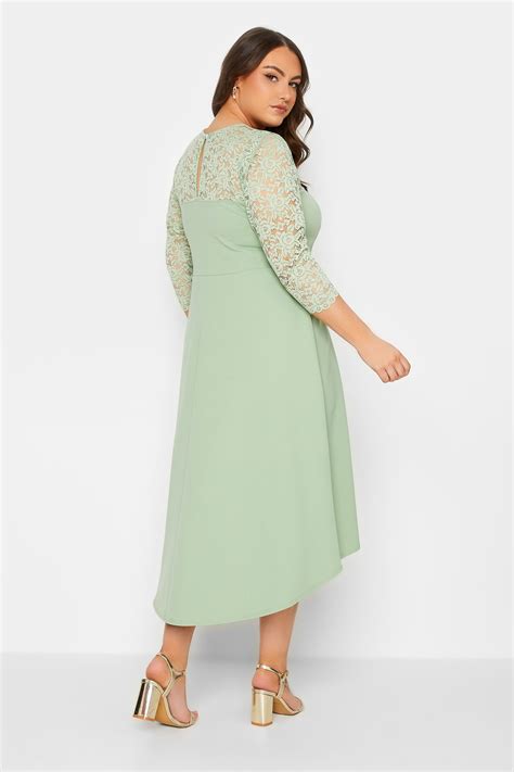 Yours London Curve Plus Size Sage Green Lace Sweetheart Midi Dress