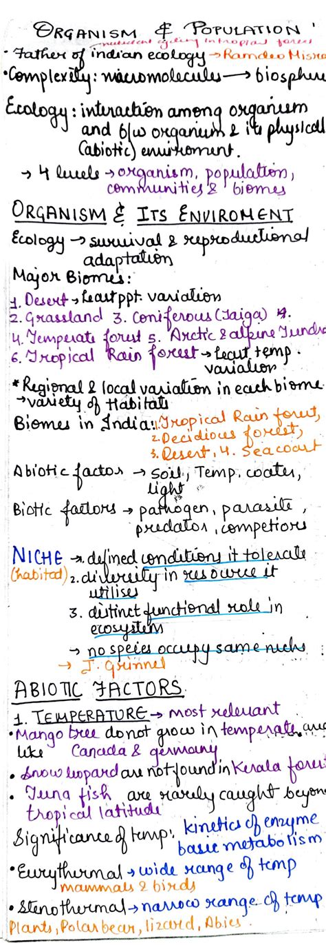 Solution Class 12th Neet Organisms And Population Short Notes Pdf