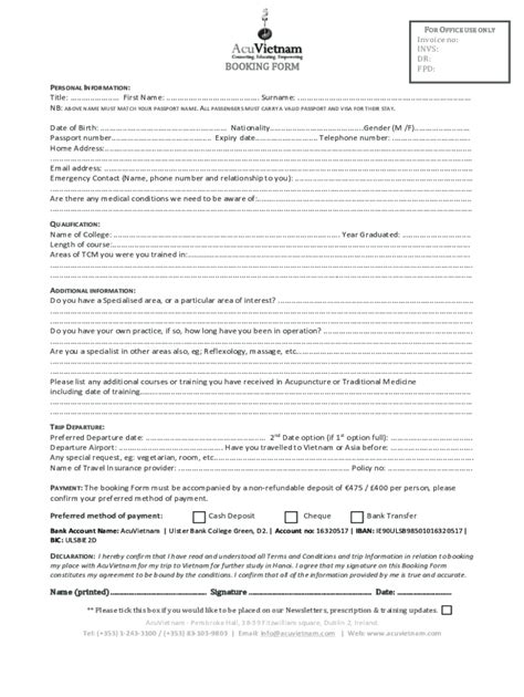 Fillable Online AcuVietnam Bkg Form 2019 Docx Fax Email Print PdfFiller