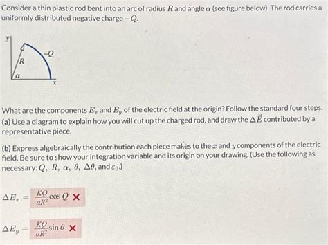 Consider A Thin Plastic Rod Bent Into An Arc Of Chegg