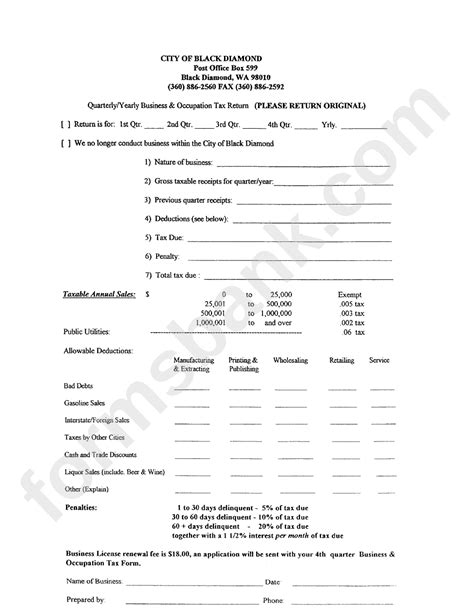 Quarterly Yearly Business Occupation Tax Return Form City Of