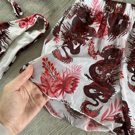 Red Black White Dragon Bikini With Mesh Coverup Depop