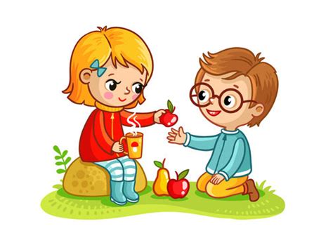 Children Sharing Food Clipart