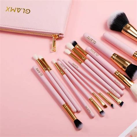 15 Piece Pink And Gold Makeup Brush Set Gx41 Makeup Brushes By Glamx Makeup Brush Set Pink