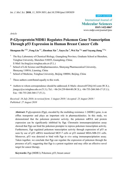 Pdf P Glycoproteinmdr1 Regulates Pokemon Gene Transcription Through