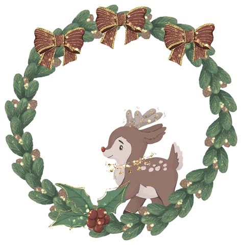 Premium Vector Christmas Wreath With Cute Deer Watercolor Clipart