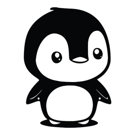 Premium Vector | A black and white drawing of a penguin with a small ...