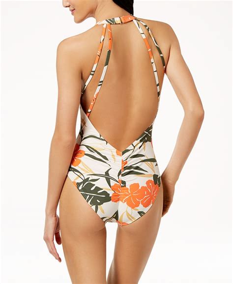 Vince Camuto Printed Plunging Strappy Back Cheeky One Piece Swimsuit