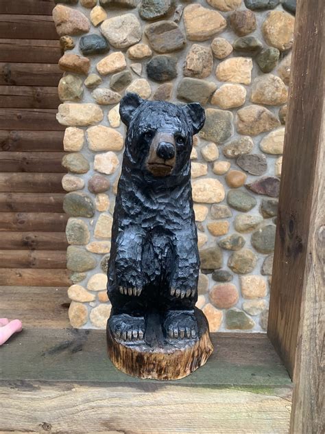 Bear Chainsaw Carving Wooden Bear Hand Carved Wood Bear Black Bear