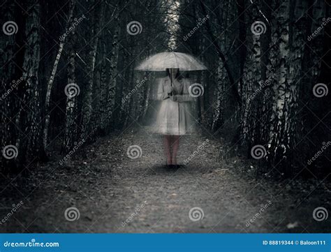 Female Ghost Stands On A Dark Path Stock Photo Image Of Terrified