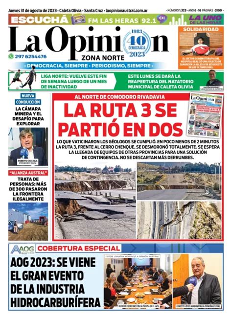 Diario La Opini N Zona Norte Tapa Edici N Impresa Del Jueves De