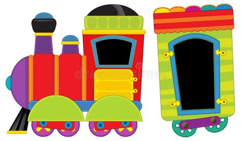 Cartoon Funny Looking Train Wagon and Locomotive on White Background ...