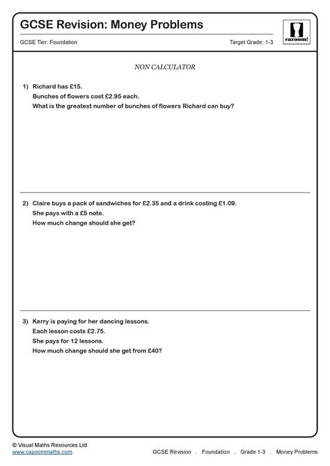 Money Problems GCSE Questions | GCSE Revision Questions