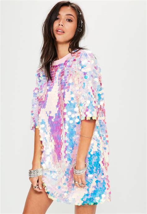 Missguided Pink Sequin T Shirt Dress Kendall Jenner Sweater Dress At