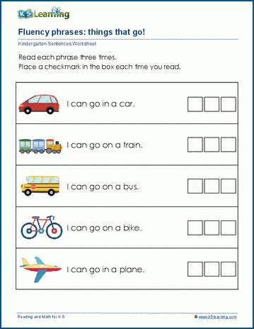 Fluency phrases worksheets | K5 Learning