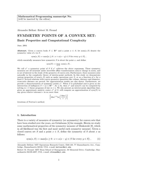 Symmetry Points Of A Convex Set Basic Properties And Computational