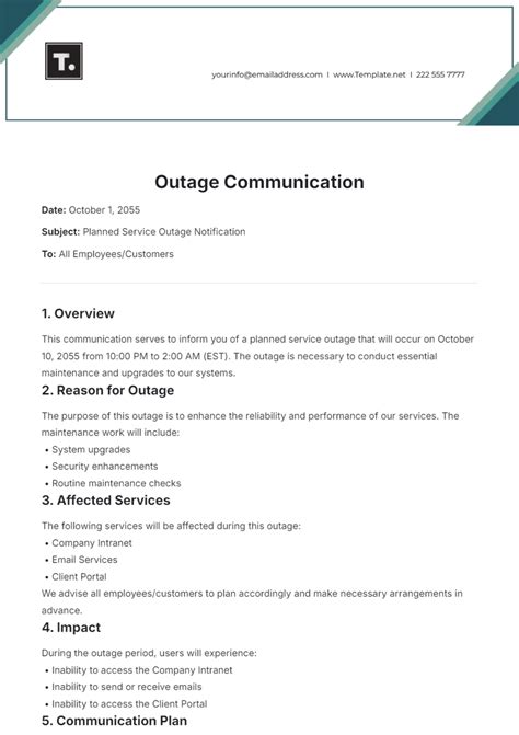 Free Outage Communication Template to Edit Online