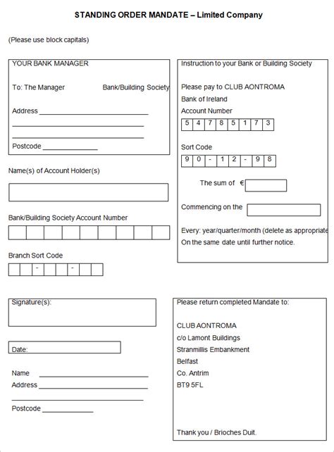 Printable Standing Order Form Printable Forms Free Online