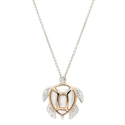 Mop Rose Gold Turtle Necklace With White Crystals — Ocean Jewelry