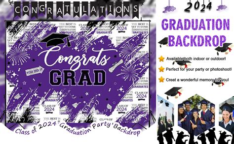 Mocsicka Graduation Backdrop Congrats Grad Purple Graduate