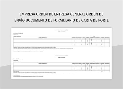 Plantilla De Formato Excel Empresa Orden De Entrega General Orden De