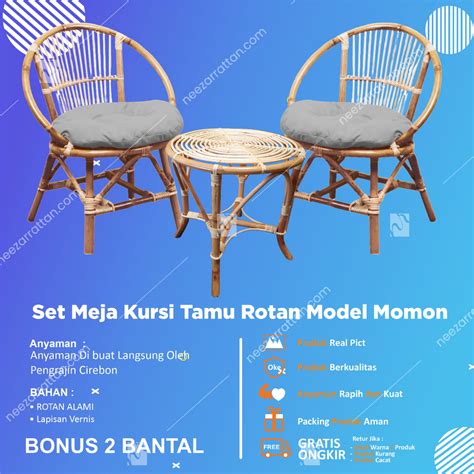 Jual Kursi Teras Model Momon Tamu Minimalis Set Rotan Aesthetic Kayu