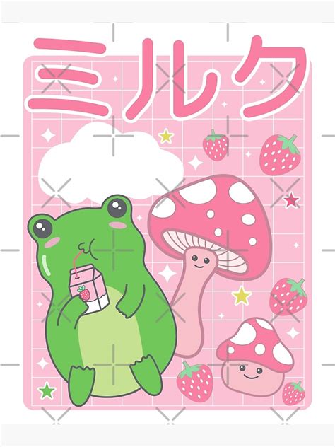 Kawaii Frog Japanese Cottagecore Mushroom Strawberry Milk Retro 90s