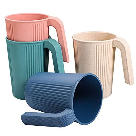 4 PCS Plastic Cups with Handles, Unbreakable Coffee Mugs Picnic Camping ...