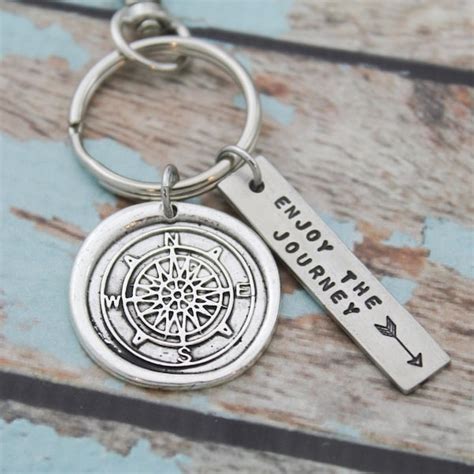 Engraved Compass Keychain Etsy