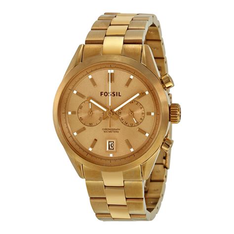 Fossil Del Rey Champagne Chronograph Dial Gold Tone Stainless Steel Men