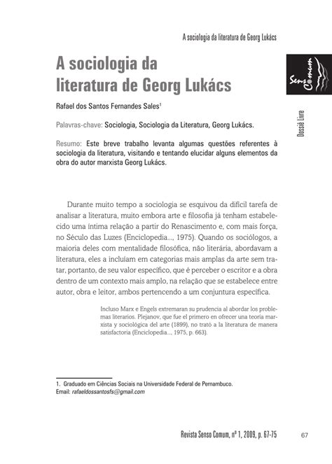 PDF A sociologia da literatura de Georg Lukács