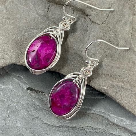 Pink Stone Earrings Etsy