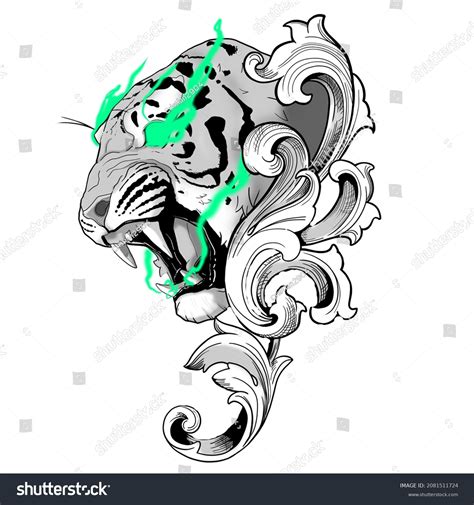 Bengal Tiger Tattoo Design Green Eyes Stock Illustration 2081511724 ...