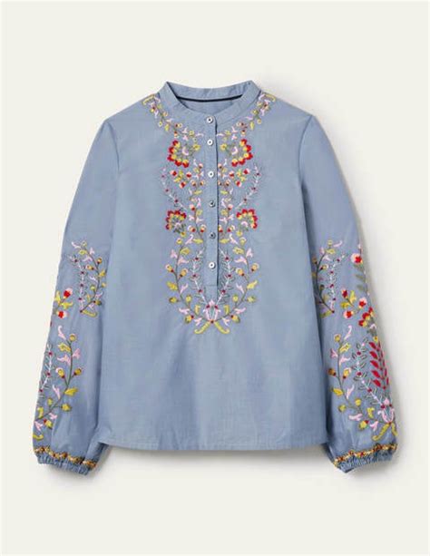 Embroidered Popover Blouse Chambray Boden US