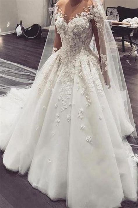 Daisda Elegant Bateau Long Sleeve A Line Floor Length Wedding Dress