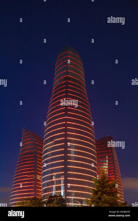 Azerbaijan, Baku, Flame Towers at night Stock Photo - Alamy