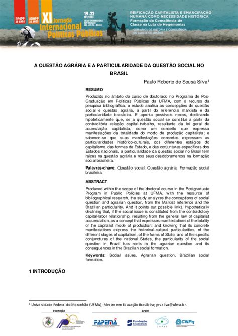 Pdf A Questão Agrária E A Particularidade Da Questão Social No Brasil