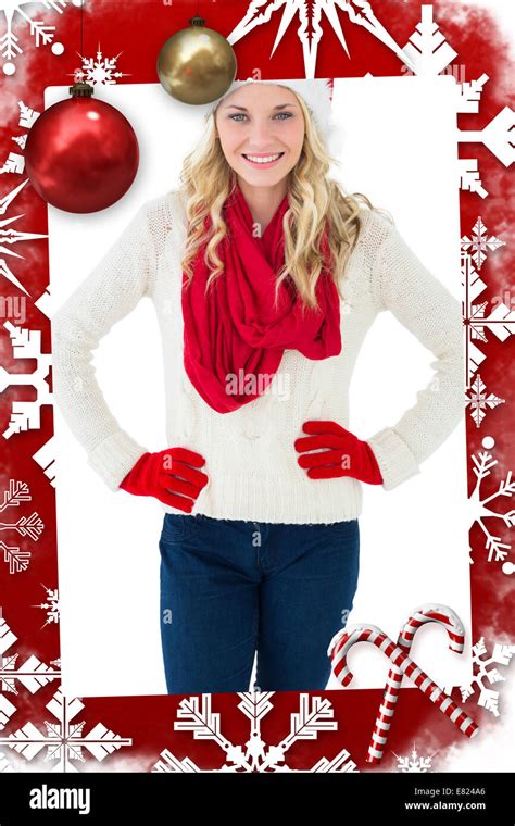 Festive Blonde Smiling At Camera Stock Photo Alamy