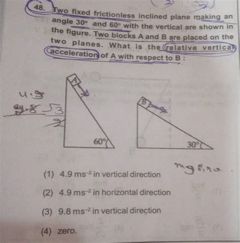 Two Fixed Frictionless Inclined Plane Making An Angle 30 And 60 With Th