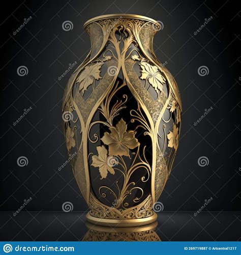 Gold Filigree Inlaid Vase Generative Ai Stock Illustration