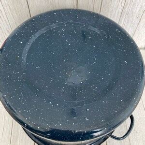 Vintage Dark Blue Speckled Graniteware Enamelware Round Stock Pot