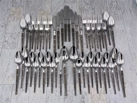 Mid Century Stainless Flatware Set Cordova By Riviera Floral Scroll