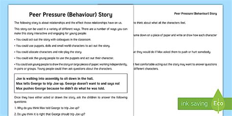 Peer Pressure Scenario Questions Worksheet Twinkl