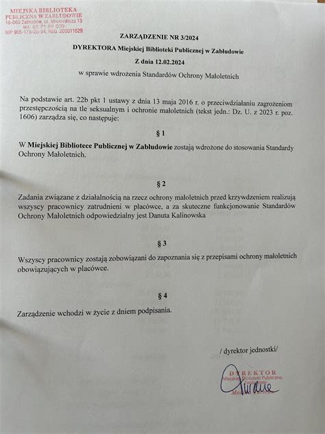 STANDARDY OCHRONY MAŁOLETNICH Biblioteka w Zabłudowie