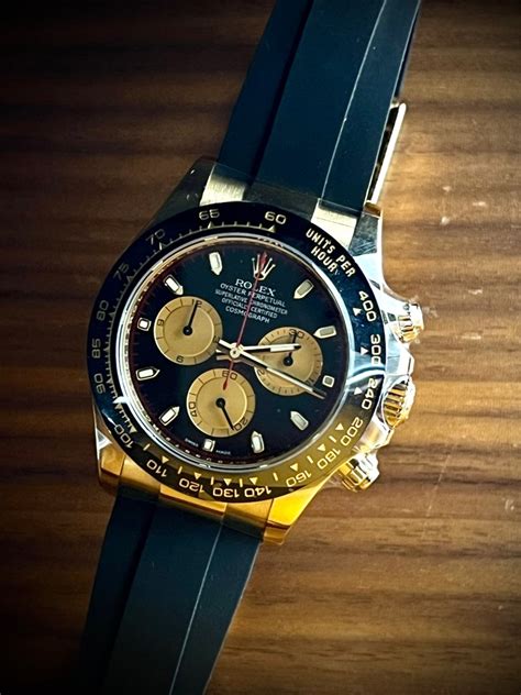 18 Rolex Daytona Paul Newman 116518ln Oysterflex Black Dial Yg Mens