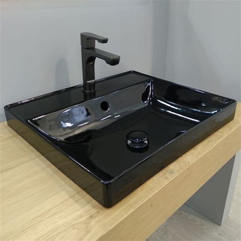 Lavabo Nero Lucido Lavandino Soprapiano X Cm Roger Olympia