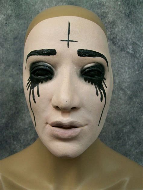 Scary Nun Frontal Latex Mask Bleeding Black Tears Upside Down Cross ...