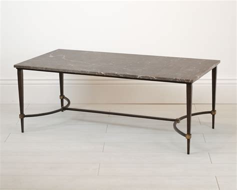 Wrought Iron Tapered Leg Coffee Table With Marble Top In Brown Bronze