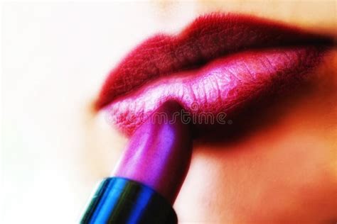 Close Up On Red Lipstick And Sensual Full Lips Stock Image Image Of Glamour Lipstick 11496481